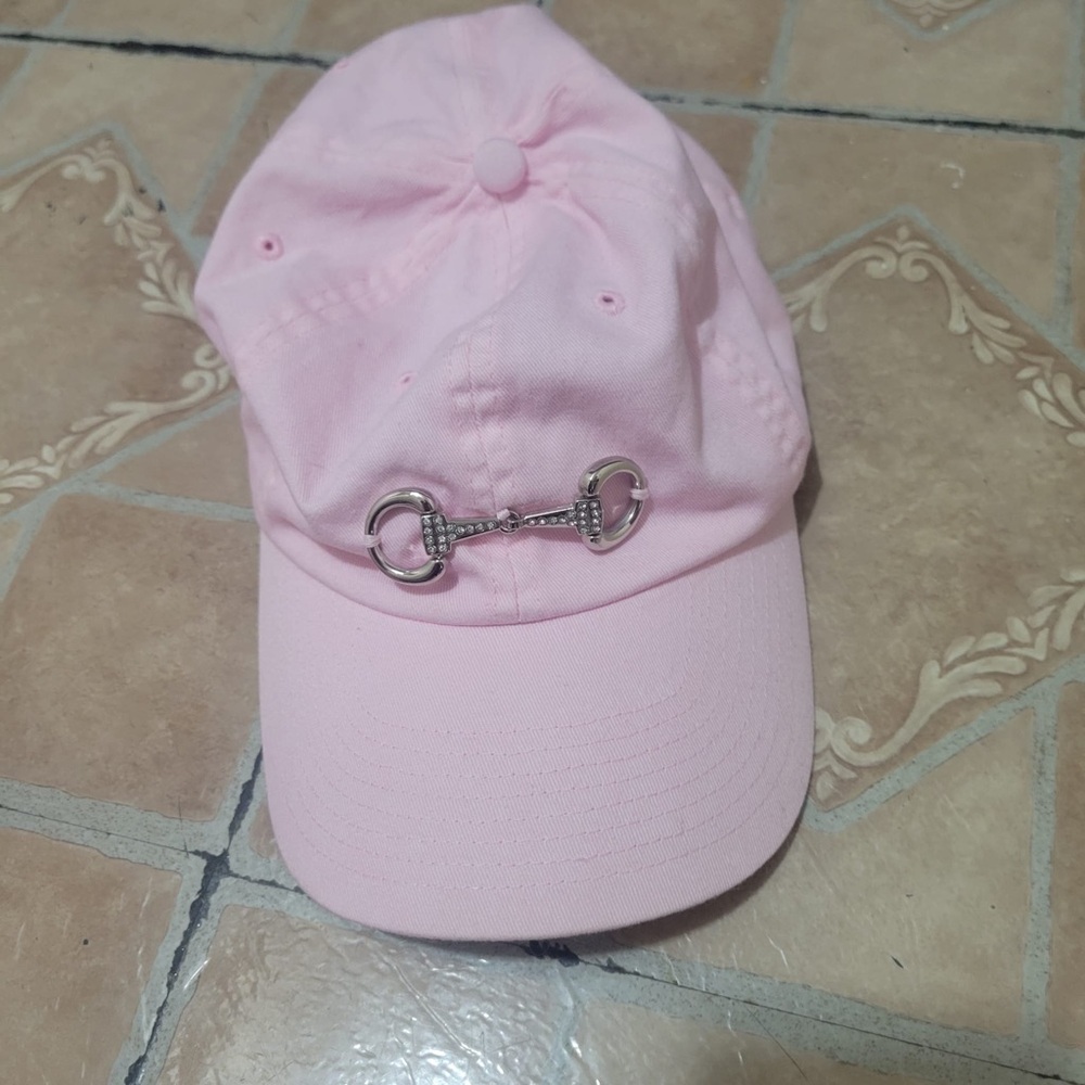 Baby Pink Casual Baseball Cap with Silver Horseshoe Bedazzled Accented Pin
